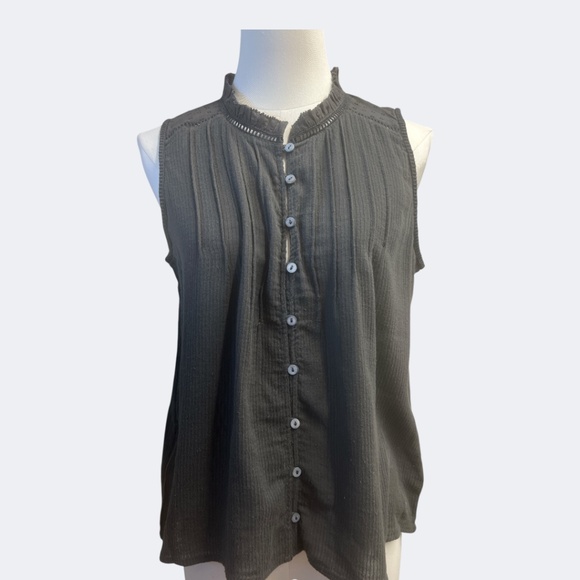 Faherty Willa Sleeveless Top Womens Small Gray Organic Cotton Blouse Shirt NWT - Picture 1 of 10